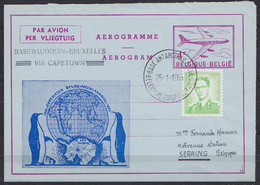 Belgique – Aérogramme Repiqué 2e Expédition Antarctique Belgo-Néerlandaise- Càd Base Roi Baudouin 25-1-1965 - Antarctic Expeditions