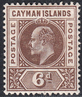 1902-03 CAYMAN ISLANDS KEVII 6d BROWN (SG#6) MH VF - Iles Caïmans