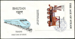 Bhutan 1990 FDC Railway Steam Locomotive Train Loco Railroad Eisenbahn Dampflok Zug Chemin De Fer Ferrocarril Tren - Trains