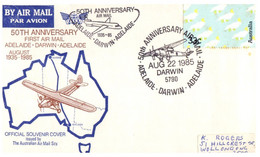 (YY 9 A) Australia FDC Cover - 1985 - Adelaide To Darwin Flight 50th Anniversry (1 Cover) - Premiers Vols