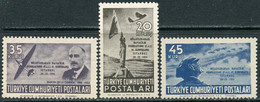 Turkey 1954. Mi.#1395/97 MNH/Luxe. Aviation. 47th Conference Of The Fédération Aéronautique Intern. (Ts27) - Posta Aerea