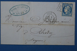 Z19  FRANCE SUPERBE  LETTRE ASSEZ RARE 1871 LYON  POUR RODEZ+++ EMISSION DE BORDEAUX + AFFRANCH. INTERESSANT - 1870 Bordeaux Printing