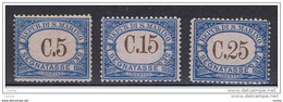 SAN  MARINO:  1939  TASSE  -  3  VAL. S.G. -   SASS. 54 + 55 + 57 - Timbres-taxe