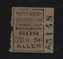 Ticket Train   PARIS  GROS NOYERS ST PRIX - Europa