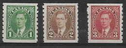 CANADA 1937 COIL STAMPS SET SG 368/370 LIGHTLY MOUNTED MINT IMPERF X PERF 8 Cat £38 - Roulettes