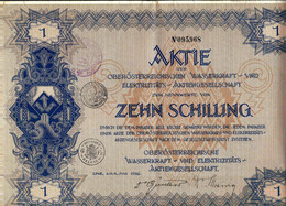 Autriche « Oberösterrichischen Wasserkraft Und Electrizität’s Actiengesellschaft » Aktie Von 10 Schilling (1926) - Elektriciteit En Gas