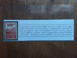 SVIZZERA - Precursori Di Posta Aerea - N. X - Nuovo Senza Gomma - Originale + Spese Postali - Unused Stamps