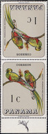 RESPLENDENT QUETZAL- TETE-BECHE PAIR WITH SKETCH ON SELVEDGE- PANAMA-1967-MNH-B9-329 - Cuckoos & Turacos