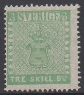 1855. SVERIGE. Skilling Banco. TRE (=3) Skill B:co Bluish Green. Line Perforation 14.... (Michel 1 ND) - JF423995 - Ongebruikt