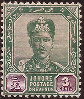 Malasia - Johore - Fx. 10186 - Yv. 23 - 3 C. Verde Y Lila - Sultan Ibrahim - 1911 - * - Johore