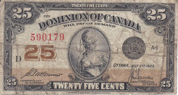 BILLETE DE CANADA DE 25 CENTS DEL AÑO 1923   (BANKNOTE) - Canada