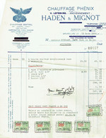 Bruxelles. Chauffage PHENIX. Haden & Mignot. 1935. Timbres Fiscaux. - Électricité & Gaz