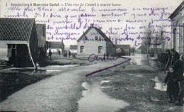 Moerzeke Castel  Inondations   Une Rue De  Castel à Marée Basse Animée Voyagé En 1906 - Mörbeke-Waas