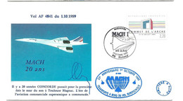 211 - 6 - Enveloppe "20 Ans Vols Concorde Mac 1 - 1989" Oblit Spéciale Roissy - Concorde