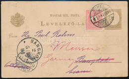 1894 Díjkiegészített Díjjegyes Levelezőlap Bangkokba érkezési Bélyegzéssel, Továbbirányítva Németországba "CÖLLN" átmenő - Otros & Sin Clasificación
