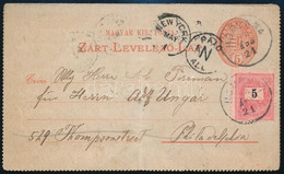 1896 Díjkiegészített 5kr Díjjegyes Zárt Levelezőlap Philadelphiába - Otros & Sin Clasificación