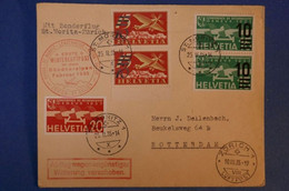 E9 SUISSE BELLE LETTRE RARE 1935 PAR AVION ST MORITZ POUR ROTTERDAM + PAIRES TIMBRES SURCHARGéS TRES COTéS - Otros & Sin Clasificación