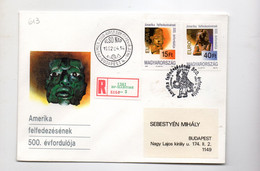 5CRT613 - UNGHERIA 14.4.1992 , FDC Raccomandata COLOMBO - Covers & Documents