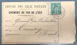 France N°75 Sur Document Du SERVICE DES COLIS POSTAUX / CHEMINS DE FER DE L'EST - (A1375) - 1877-1920: Période Semi Moderne