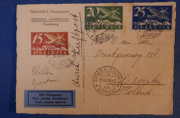 E9 SUISSE BELLE CARTE 1930 PAR AVION NEUHAUSEN POUR DEVENTER HOLLAND + TIMBRES COTéS VIGNETTE - Other & Unclassified
