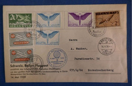 E8 SUISSE BELLE LETTRE RARE 1939 BALLON FLUGPOST ZURICH POUR RORSCHACHERBERG + ICARUS ET AFFRANCHISSEMENT PLAISANT - Autres & Non Classés