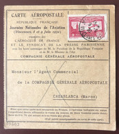 FRANCE PA N°6 Sur CARTE AEROPOSTALE 9.6.1930 + MAROC PA N°5 (x2) Au Verso - (A1384) - 1960-.... Covers & Documents