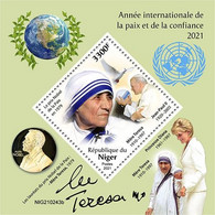 Niger 2021, UN Year Of Peace And Trust, Pope J. Paul II, Mother Teresa, Diana, BF - Mère Teresa