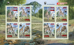 Niger 2021, WWF 60th Anniv., Giraff, Overp. RED, 8val In BF - Giraffes