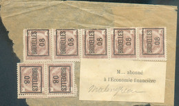 2 Centimes ARMOIRIES (bande De 5 Et Paire) PREO BRUXELLES 08 Sur Devant De Bande D'imprimée Vers Macquenoise  - 18557 - Typografisch 1906-12 (Wapenschild)