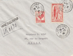 LETTRE. 11 12 1944. RECOMMANDE PROVISOIRE. 4,50Fr. COQ 50c + COMPLEMENT SURTAXE ALBI. BRESSUIRE DEUX-SEVRES. POUR NIORT - 1944 Coq Et Marianne D'Alger