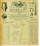 PARIS.SPECIALITE POUR LUMIERE ELECTRIQUE.JUSTE & Cie.TOURNEURS-DECOLLETEURS 8 & 10 RUE DE LA CHINE.USINE A VAPEUR. - Electricity & Gas