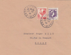 LETTRE. 20 11 44. COQ ALGER 50c +  MARIANNE 1Fr.  NIORT - 1944 Gallo E Marianna Di Algeri