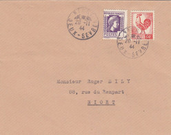 LETTRE. 20 11 44. COQ ALGER 50c +  MARIANNE 1Fr.  NIORT - 1944 Hahn Und Marianne D'Alger