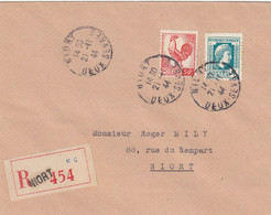 LETTRE. 21 11 44. COQ ALGER 50c + 40c + MARIANNE 1Fr.  RECOMMANDE NIORT - 1944 Gallo E Marianna Di Algeri