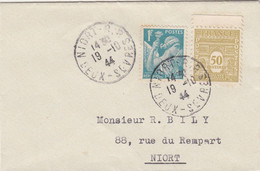 LETTRE. 19 10 44. ARC DE TRIOMPHE 50c + 1 Fr IRIS.  POUR NIORT - 1944-45 Triomfboog