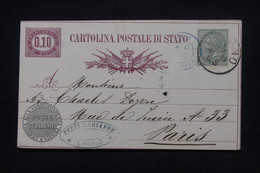 ITALIE - Entier Postal + Complément De Livorno Pour Paris En 1878 - L 105057 - Entiers Postaux