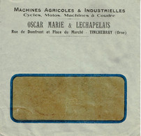 Enveloppe Entreprise Oscar MARIE & LECHAPELAIS Fabricants De Machines Agricoles Et Industrielles (Cycles, Motos…) - Agricultura