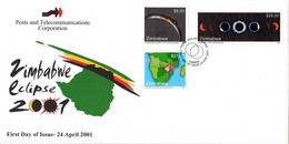 Zimbabwe - 2001 Solar Eclipse FDC # SG 1050-1052 - Astronomia
