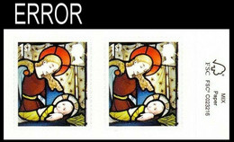GREAT BRITAIN 2020 Stainless Glass Christmas Madonna Jesus 1st CORNER.PAIR ERROR:Intact Matrix GB St Andrew’s Church, Co - Errors, Freaks & Oddities (EFOs