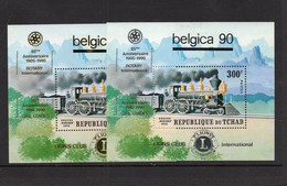 RAILWAYS - CHAD - 1990- LIONS/ROTARY/BELGICA SILVER & GOLD O/P  SOUVENIR SHEETS MINT NEVER HINGED - Trains