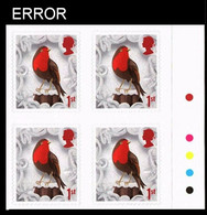 GREAT BRITAIN 2016 Christmas Bird Robin 1st Traffic MARG.4-BLOCK ERROR:Intact Matrix GB - Errors, Freaks & Oddities (EFOs