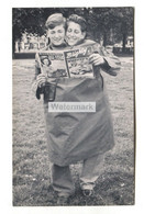Two Boys In Huge Coat Reading "Blighty" Comic - C1950's Photograph - Persone Anonimi