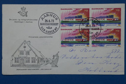 #4  DANEMARK   BELLE LETTRE    1973   AARHUS POUR HOLLAND  + BLOC DE 4 T.P  +AFFRANCH. PLAISANT - Covers & Documents