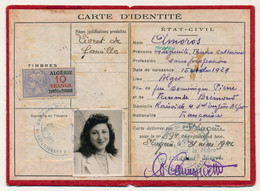 ALGERIE - Timbre Fiscal Type Daussy / Algérie 10F Sur Carte D'identité - 1949 - Documents Historiques