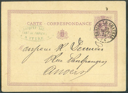 E.P. Carte 5 Centimes Lilas (type 30) Sur Jaune Clair, Obl. Dc BRAINE-le-CHÂTEAU 23 Sept. 1873 Vers Anvers + Cachet D'ex - Cartes Postales 1871-1909