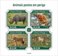 S. Tomè 2021, Animals In Danger, Rhino, Monkey, Linx, 4val In BF - Chimpancés