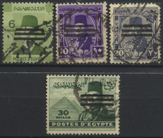 Égypte, 1953, Roi Farouk, Surcharge, 3 Barres Sur Le Portrait, 6, 10, 20, 30 M, Oblitérés - Used Stamps