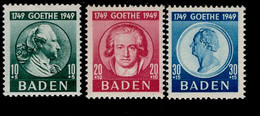 Baden 47 - 49 Von Goethe MNH Postfrisch ** Sans Charniére - Französische Zone