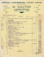 1937 - Facture à Entête Du Garage GAUTIER De La Chapelle-Moche (Orne) GARAGE AUTOMOBILE-CYCLES-MOTOS - Automobil