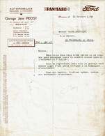 1936 - Lettre à Entête Du Garage PROST De Rennes - Automobiles Françaises Et étrangères: PANHARD-FORD - Automobile
